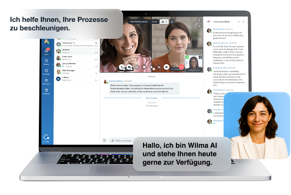 Wildix Collaboration 7 Softclient mit Ansichten für Telefonie und Zusammenarbeit.
