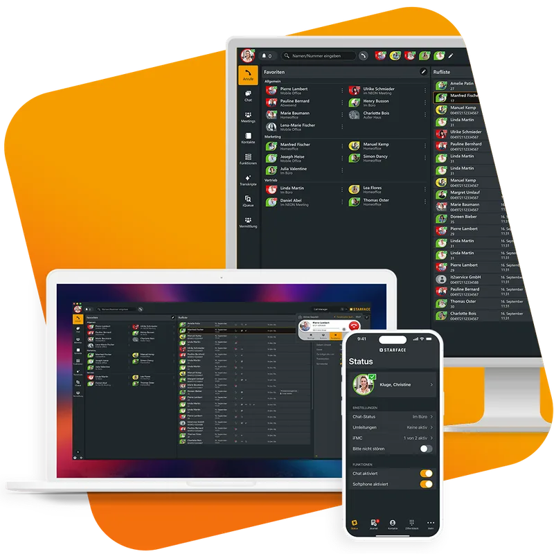 STARFACE Softclients auf Desktop, Laptop und Smartphone.