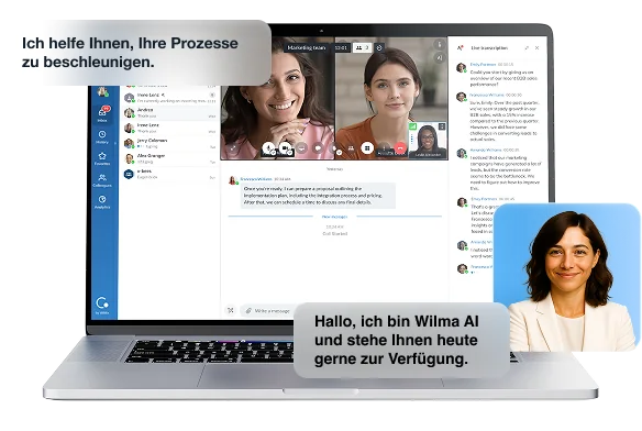 Wildix Collaboration 7 Softclient mit Ansichten f&uuml;r Telefonie und Zusammenarbeit.